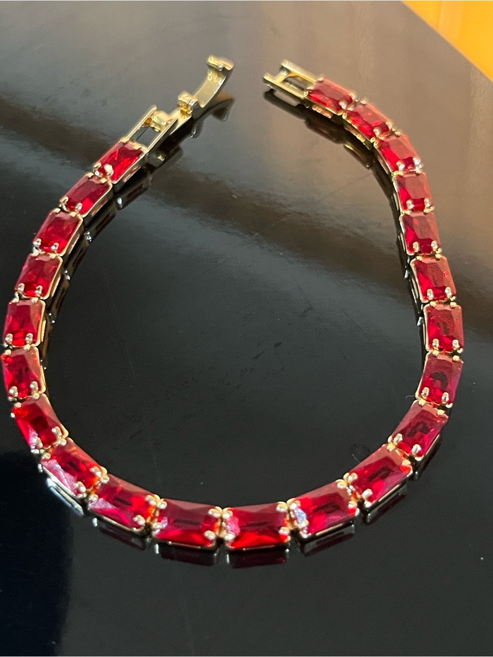 Gold plated Red Tennis Bracelet - Women Jewelry